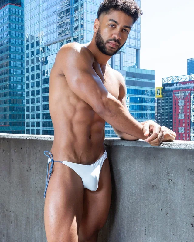 2-IN-1 MAUI SIDE TIE REVERSIBLE LOW RISE SWIM BRIEF – WHITE / METALLIC