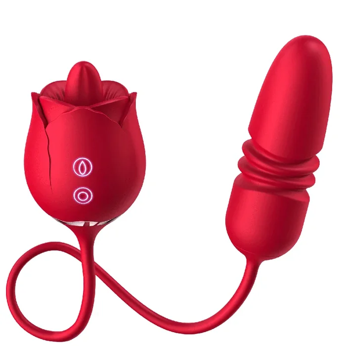 3-in-1 Rose Toy Vibrator: Clitoral Tongue Licking & Thrusting G Spot Stimulation