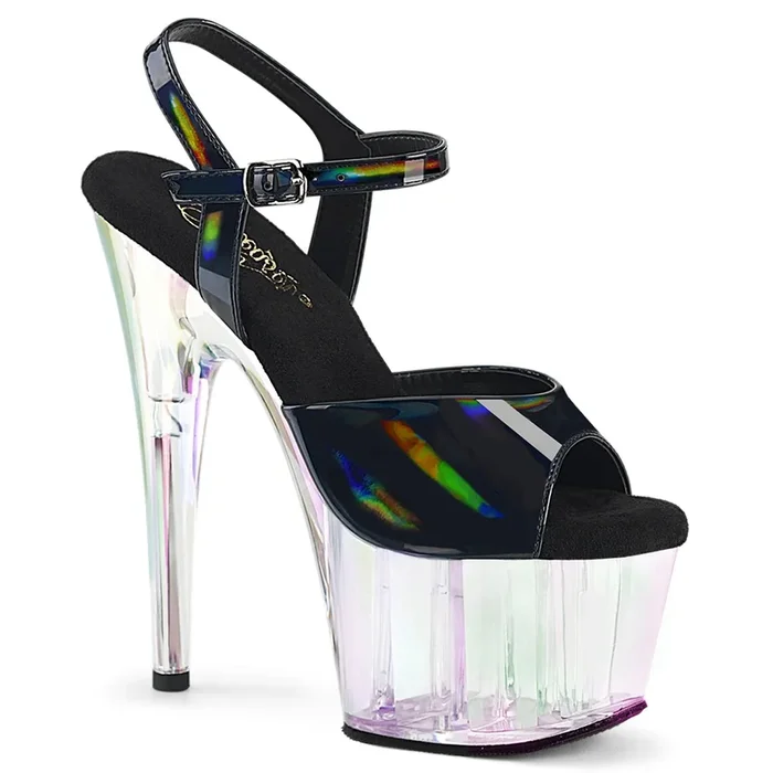 7 ” Clear Holographic Platform Black Ankle Strap Sandal