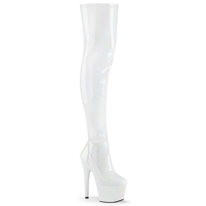 7″ White Patent Holographic Thigh High Boot