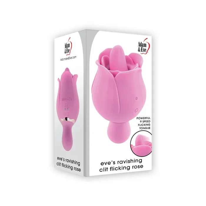 Adam & Eve Eve’s Ravishing Clit Flicking Rose Rechargeable Dual-Ended Silicone Vibrator Pink