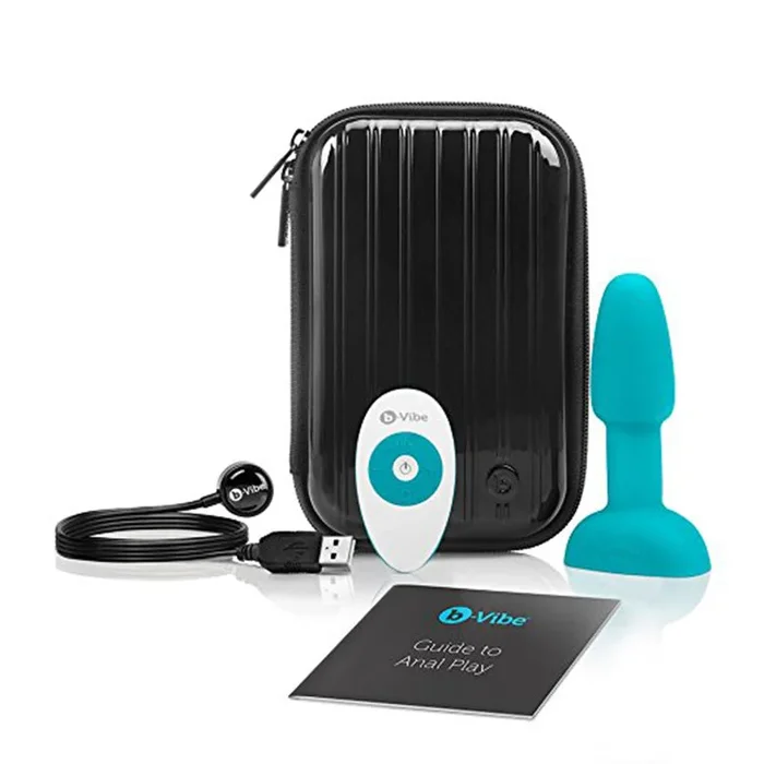 b-Vibe Rimming Petite Rechargeable Remote-Controlled Vibrating Silicone Anal Plug with Rotate Beads Teal