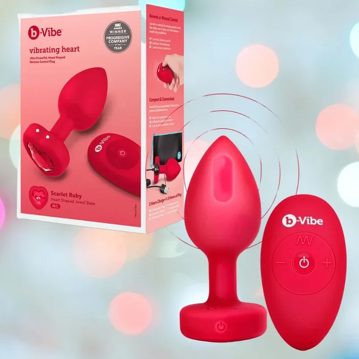 B-Vibe Vibrating Heart Plug Medium/Large – Scarlet Ruby