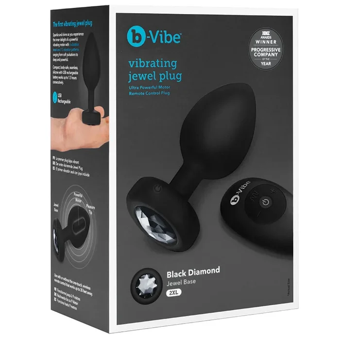 B-Vibe Vibrating Jewel Plug-Black 2XL