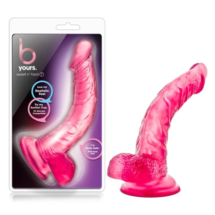B Yours By Blush® | Sweet N’ Hard 7 Realistic Curved G-Spot Pink 8.5-Inch Long Dildo With Balls & Suction Cup Base