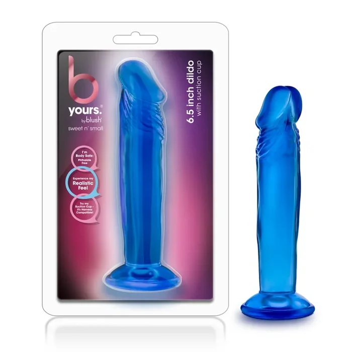 B Yours By Blush® | Sweet N’ Small 6.5 Realistic Blue 6.5-Inch Long Dildo With Suction Cup Base