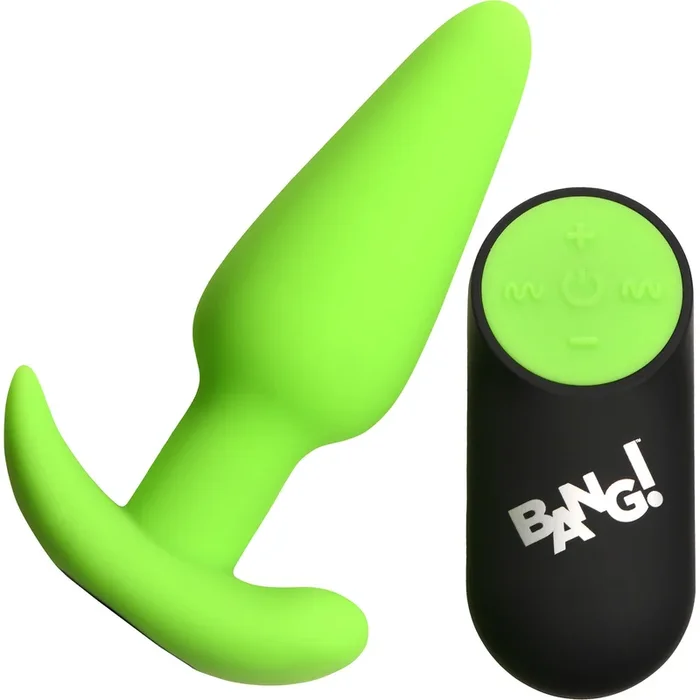BANG! 21X Rechargeable Waterproof Vibrating Glow In The Dark Silicone Butt Plug With Remote – Green