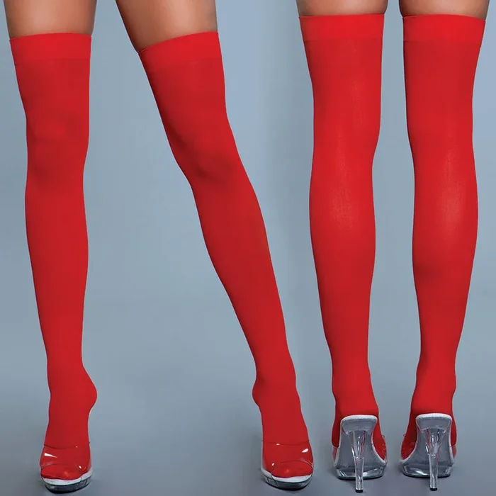 BeWicked Opaque Nylon Thigh Highs-Red O/S-Box