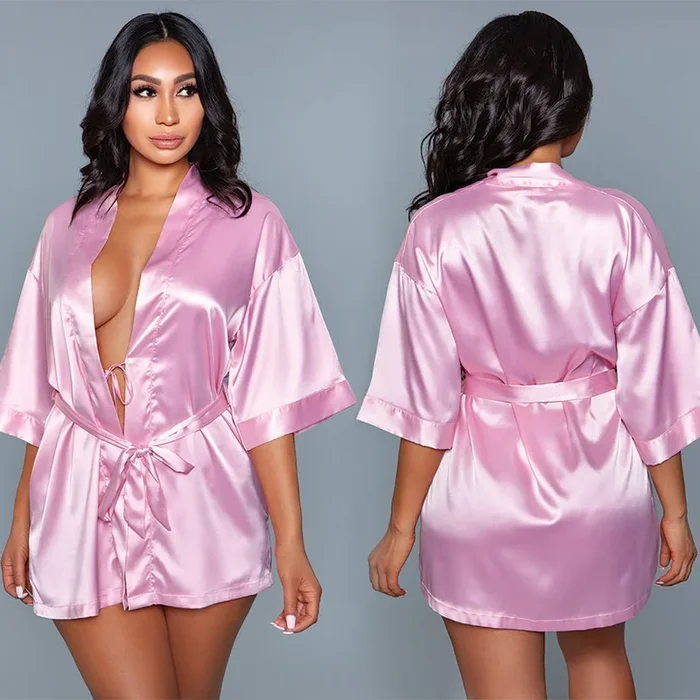 BeWicked Satin Robe-Pink X-Vauntingly-Hanging