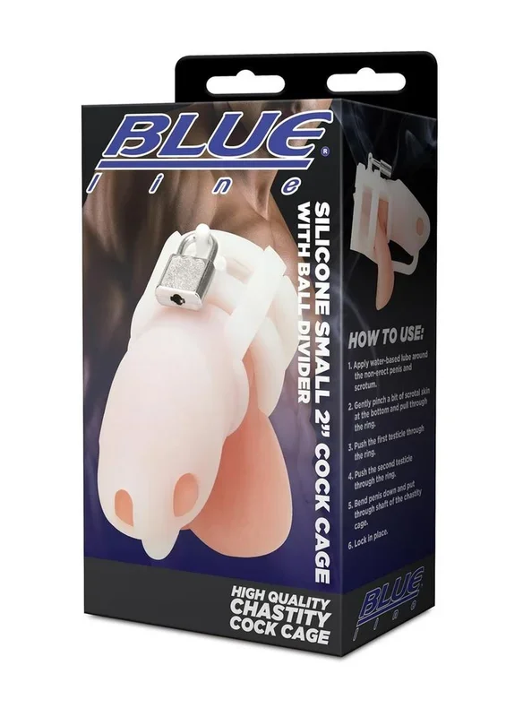 Blue Line Silicone Cock Cage with Ball Divider Small 2in – White-Hot