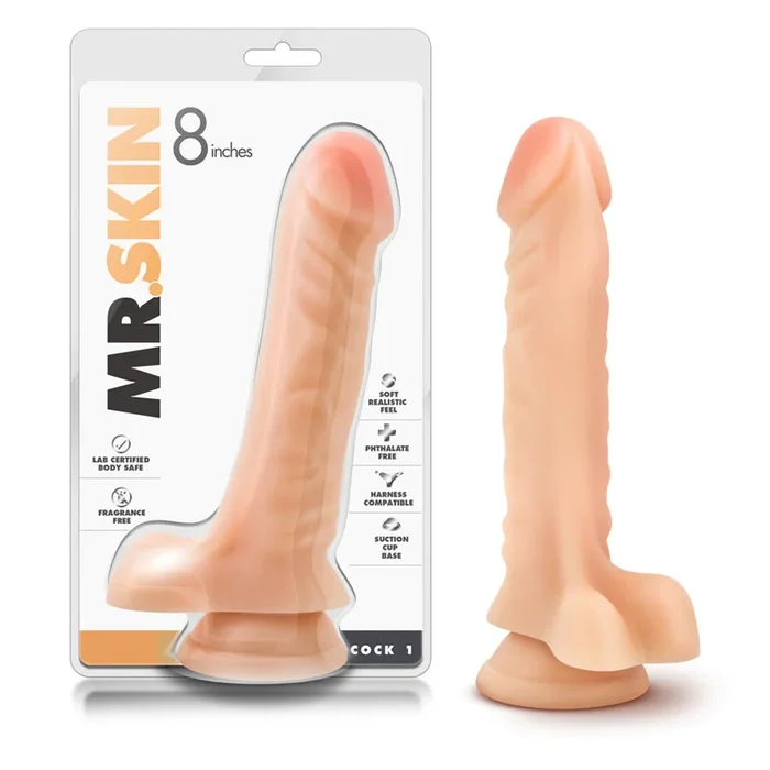Blush Dr. Skin Cock 1 Realistic 9 indium. Dildo with Balls & Suction Cup Beige