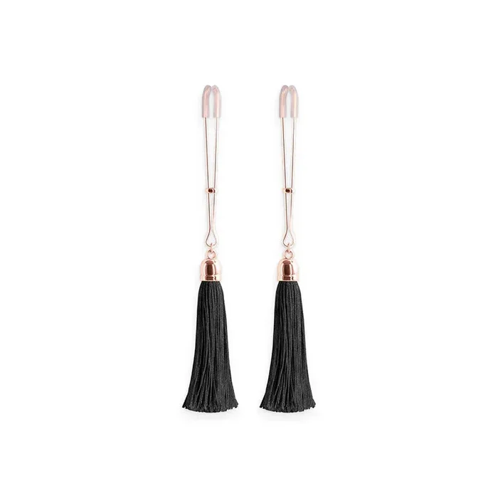 Bound Tweezer Style Nipple Clamps with Feather Style Bells T1 Black