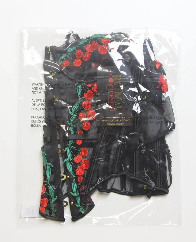 Cherry Delight Embroidered Underwire Corset w/G-String – Black LG