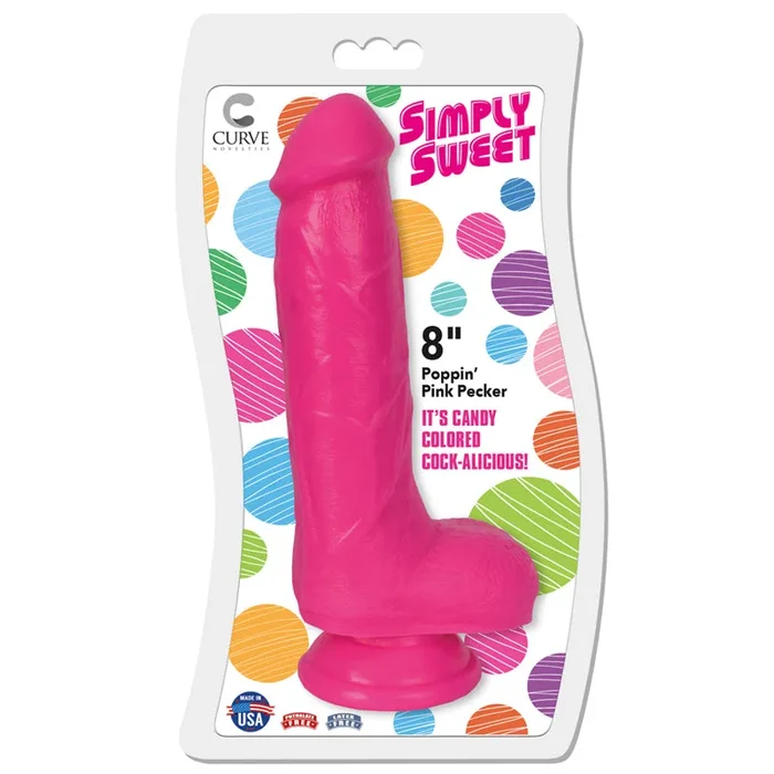 Curve Toys Simply Sweet Poppin’ Pink Pecker 8 in. Dildo with Balls & Suction Cup