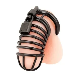 deluxe chastity stainless steel cock cage – black