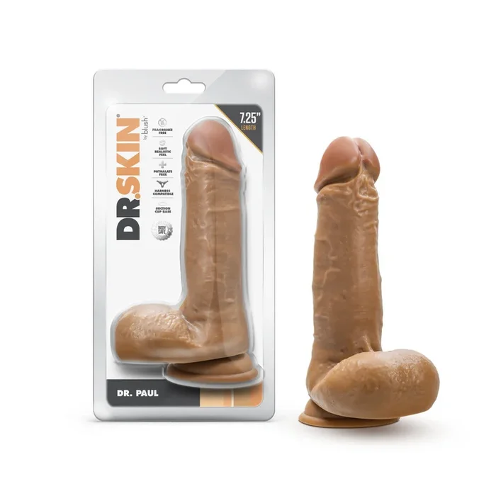 Dr. Skin By Blush® | Dr. Paul 7.25 Inch Long Dildo with Suction Cup & Balls Tan