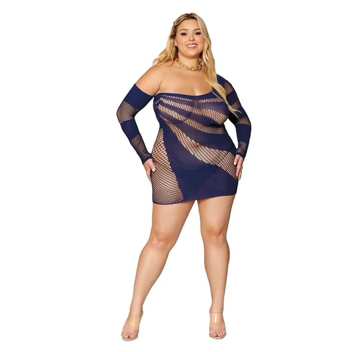 Dreamgirl Plus Size Long-sleeve Chemise Asymmetrical 12922X – Nocturnal