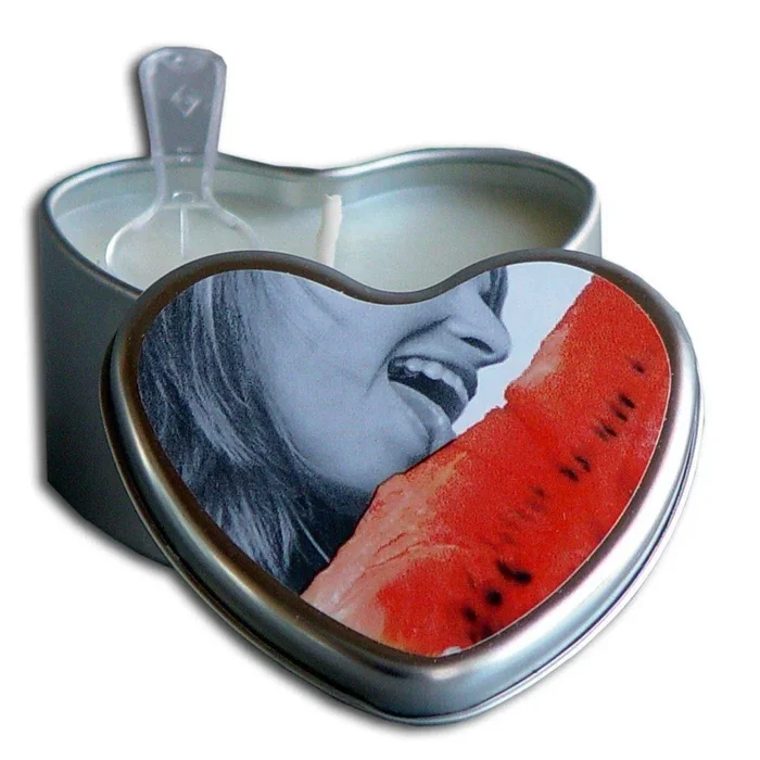Earthly Body Heart-Shaped Hemp Seed Edible Massage Candle Watermelon 4 Oz