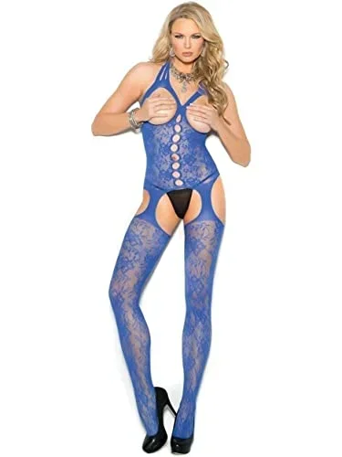 Elegant Moment Em-1304 Lace Suspender Bodystocking Royal Blue / O/S