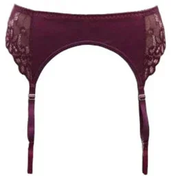 Escante Mix & Match Lace & Satin GarterBelt with Hook-N-Eye Back Burgundy