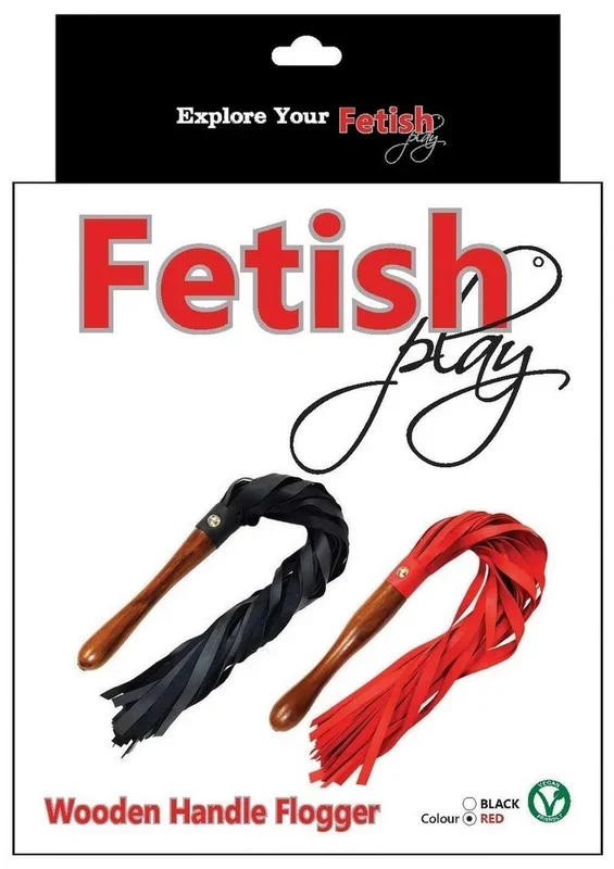 Fetish Play Wooden Handle Flogger Vegan Leather