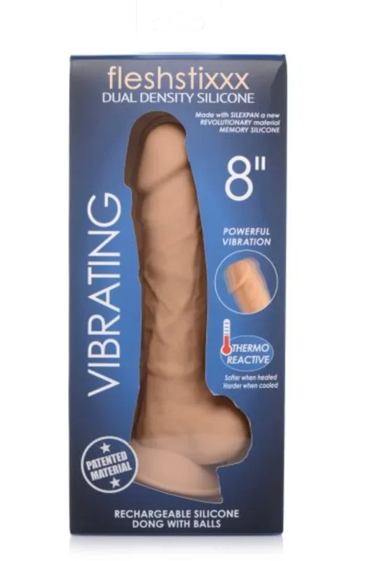 Fleshstixxx 8in Vibrate Dildo W/ Balls Medium – Suction Realistic Rechargeable Vibrating Dildo