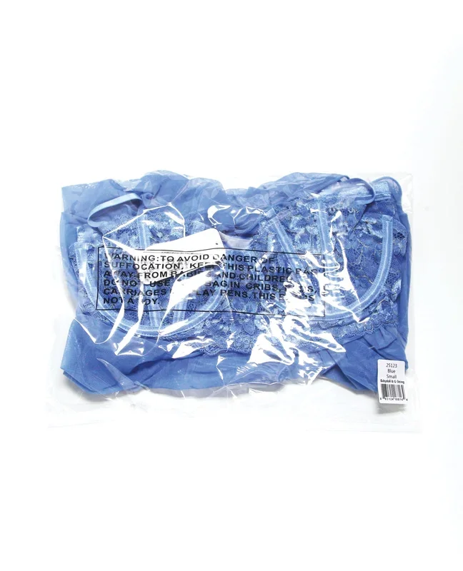 Floral Lace and Mesh Babydoll w/Underwire Cups & High-Waist Thong 2 pc Set – Blue 1X/2X