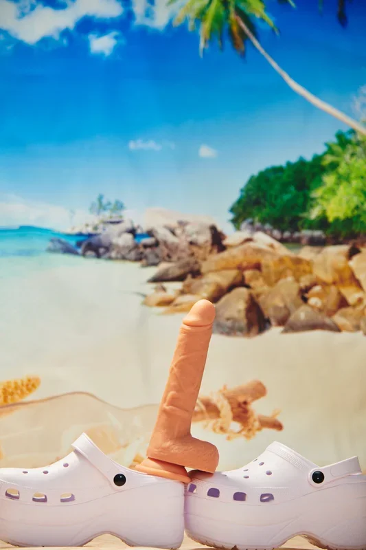 Freehanded Shot Vibrating and Rotating Silicone Dildo w. Balls – 9 Inch