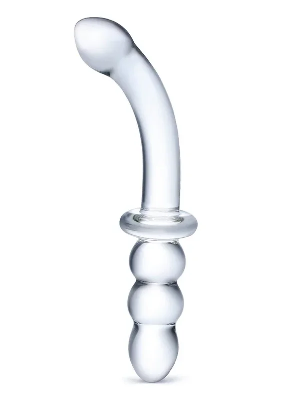 Glas Ribbed G Spot Glass Dildo With Luxury Satin Storage Bag