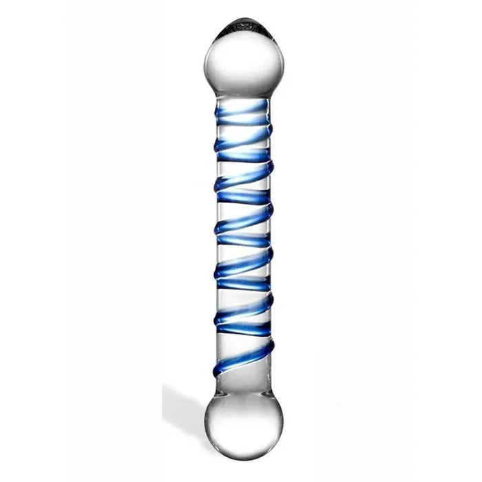 Glass Spiral Glass Dildo Clear and Blue 6.5 Inches