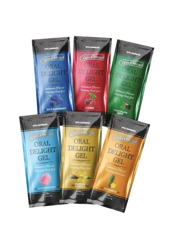 Goodhead Oral Delight Gel .24oz Bulk (48 Pieces) – Assorted Blue Raspberry, Cherry, Chocolate Mint, Cotton Candy, French Vanilla, Pineapple