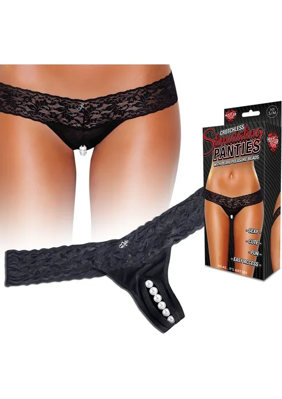 Hustler Toys Crotchless Rush Panties Thong with Pearl Pleasure Beads