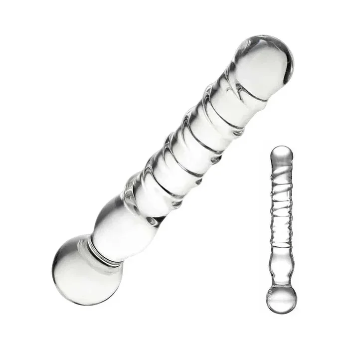 Joystick Textured Glass Dildo Clear