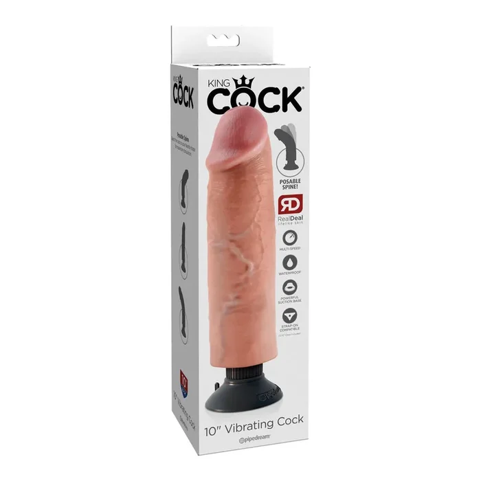 King Cock 10″ Vibrating Cock Flesh
