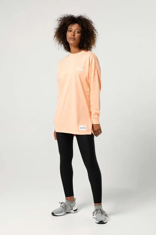 Ladies Bloch Print Oversized Long Sleeve Tee