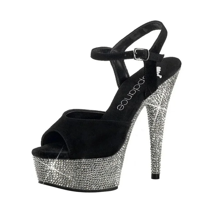 LapDance Shoes 6 ” Heel Rhinestone Black Suede Platform Sandal with Strap