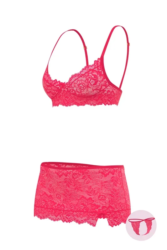 Magic Silk Get It Girl Bra, Skirt & Thong Set Diva Pink