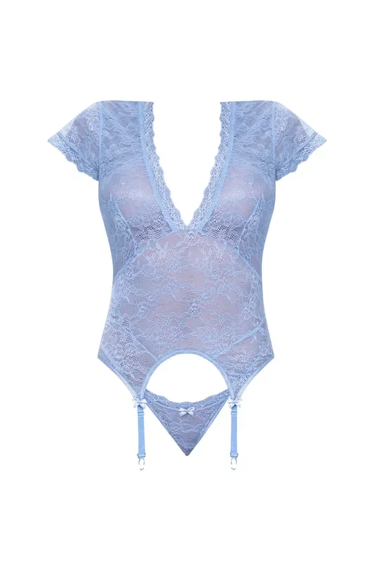 Magic Silk Ooh La Lace Cap Sleeve Basque & Tanga Set Periwinkle