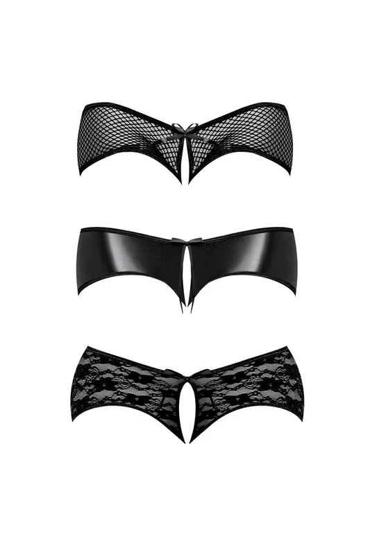 Magic Silk Panty Packs Split Back Crotchless Boy Short 3 pack Black