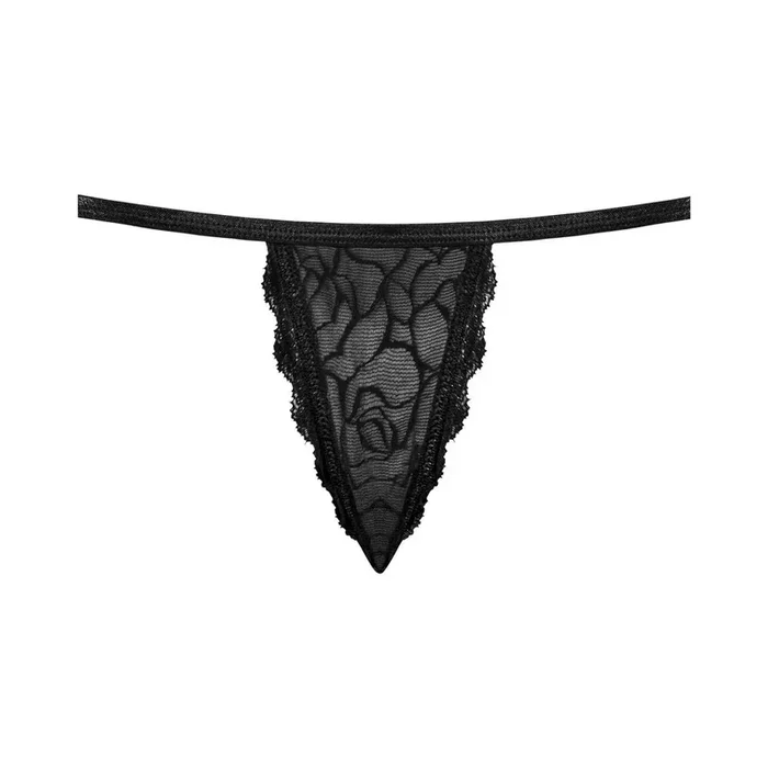 Magic Silk Soft Petals Floral Mesh Lace Thong Black