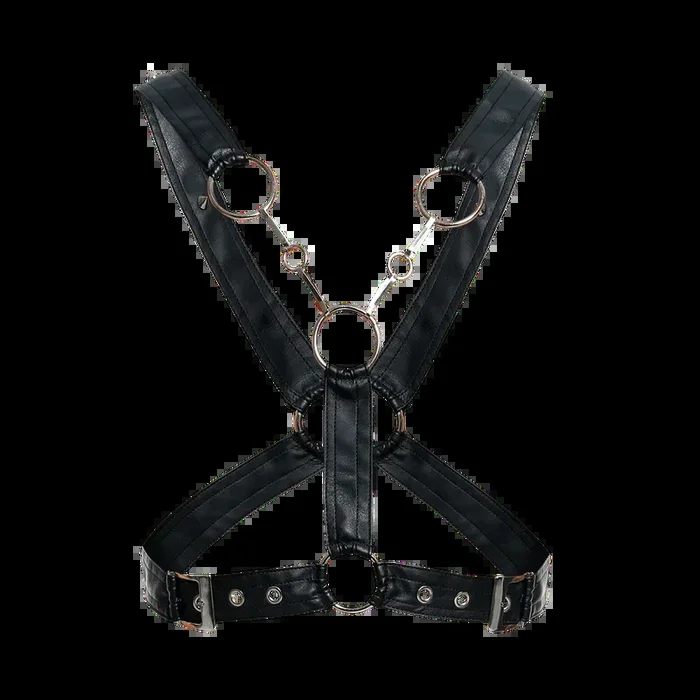 Male Basics Dngeon Leather Cross Chain Harness Black One Size