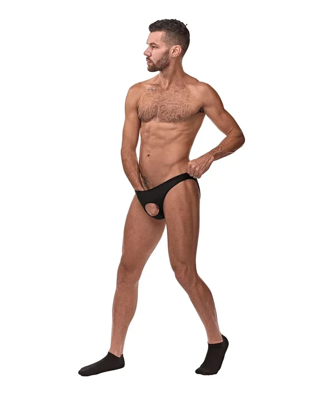 Male Power Nylon Spandex Pouchless Brief Black O/S