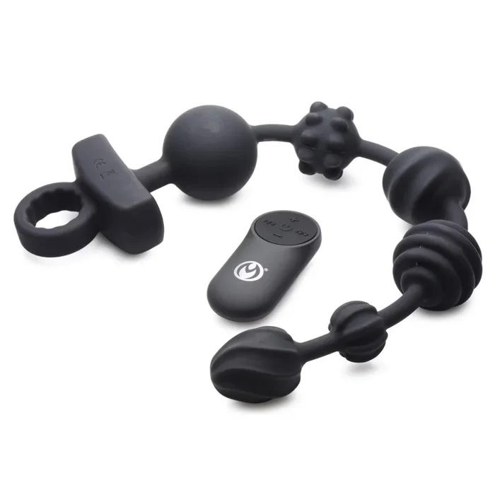 Master Series 10X Dark Rattler Vibrating Silicone Anal Beads With Remote Black