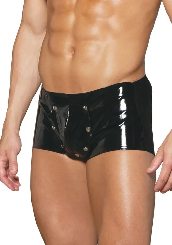 Mens Vinyl Shorts With Break Away Front-Black-X-Large