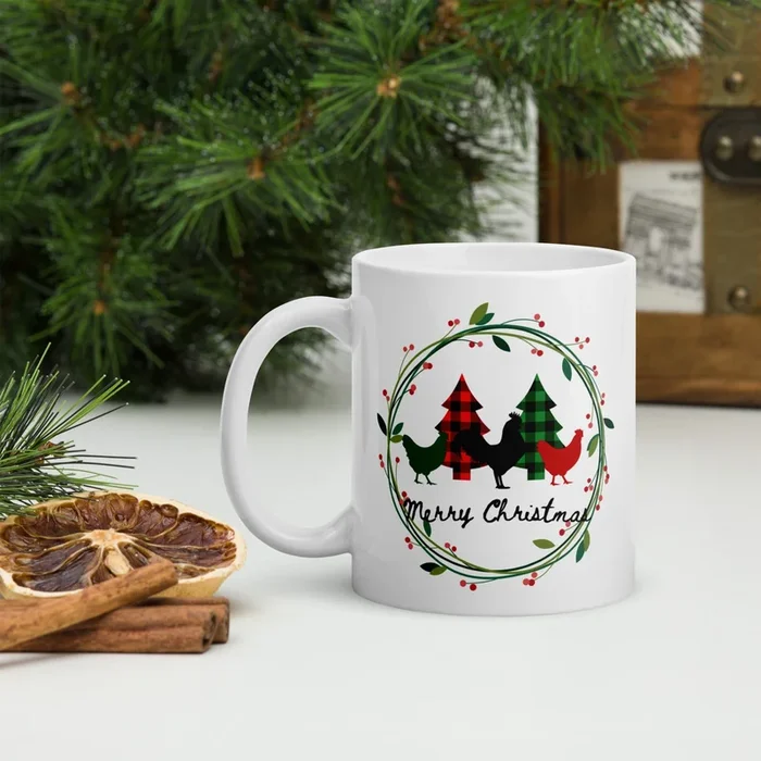 Merry Christmas Chicken White Glossy Mug