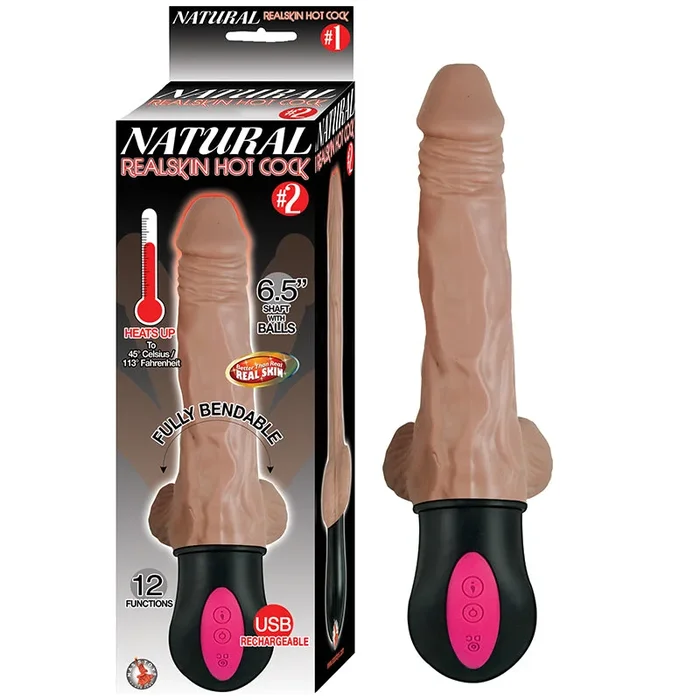 Natural Realskin Hot Cock #2 To The Full Bendable 12 Function USB Cord Admit Waterproof Brown