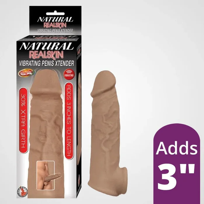 Natural Realskin Tickle Penis Xtender with Scrotum Hole (Brown)