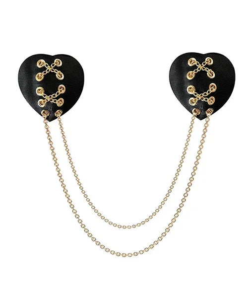 Neva Nude Two Heart Chained Pasties – Black O/S