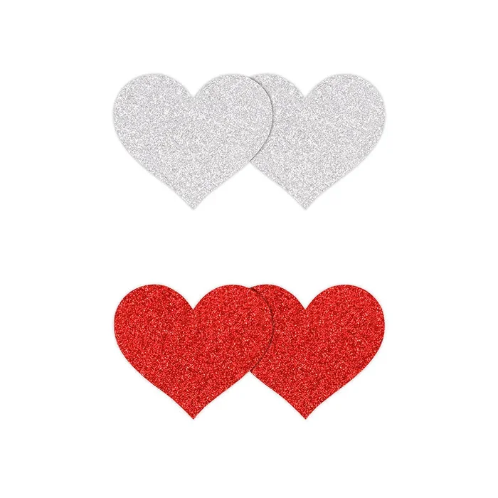 NS Pretty Pasties Glitter Hearts – Red/Silver, 2 Pair