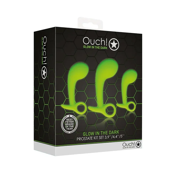 Ouch! Gleam in the Dark Prostate Kit 3-Piece Anal Plug Set Neon Green